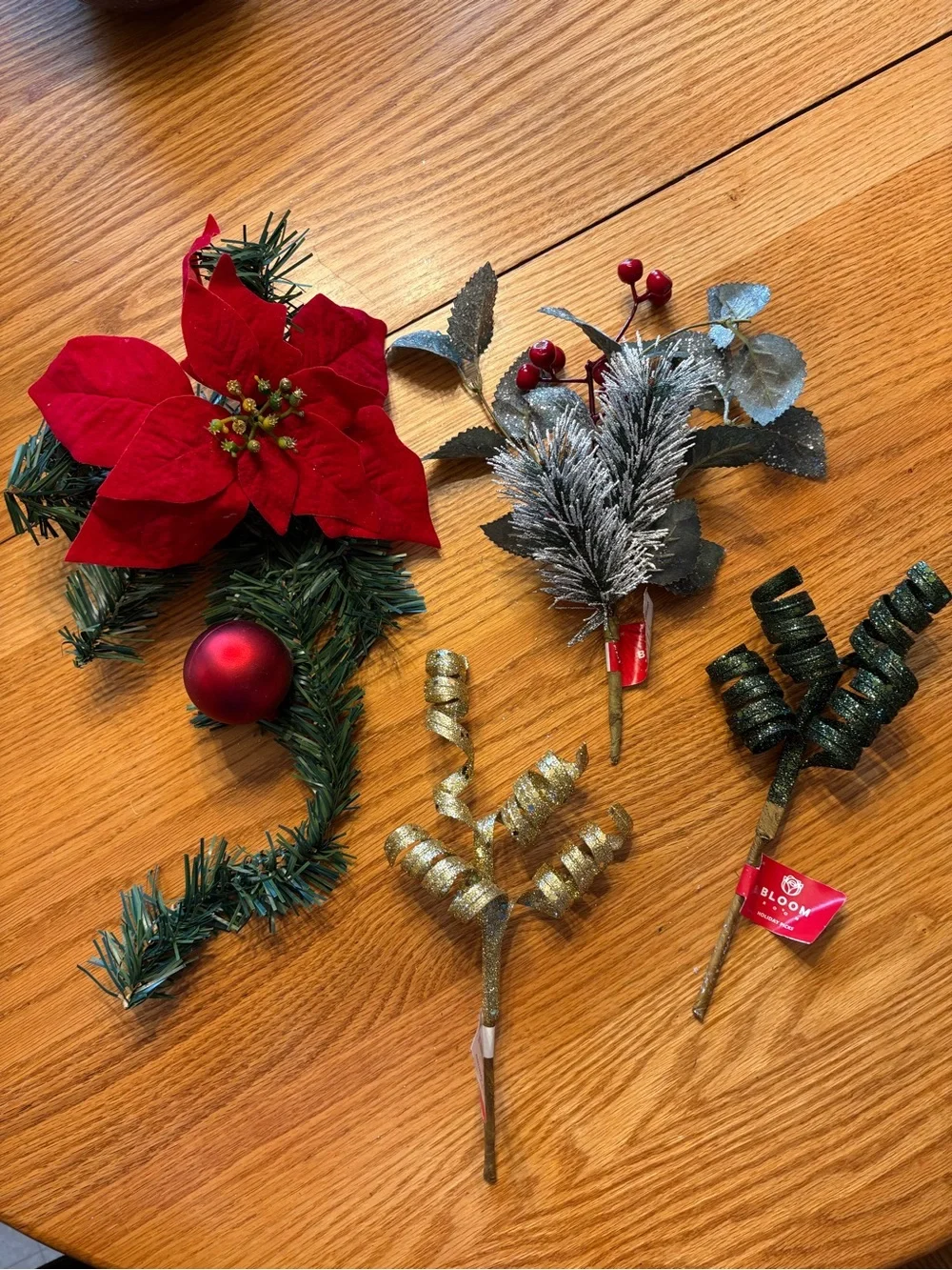Christmas Holiday Themed Artificial Flowers, Greenery and Accessory Lot
